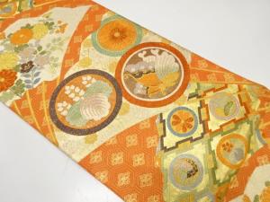 佐賀錦　扇に蝶・花・古典柄織り出し　振袖用袋帯